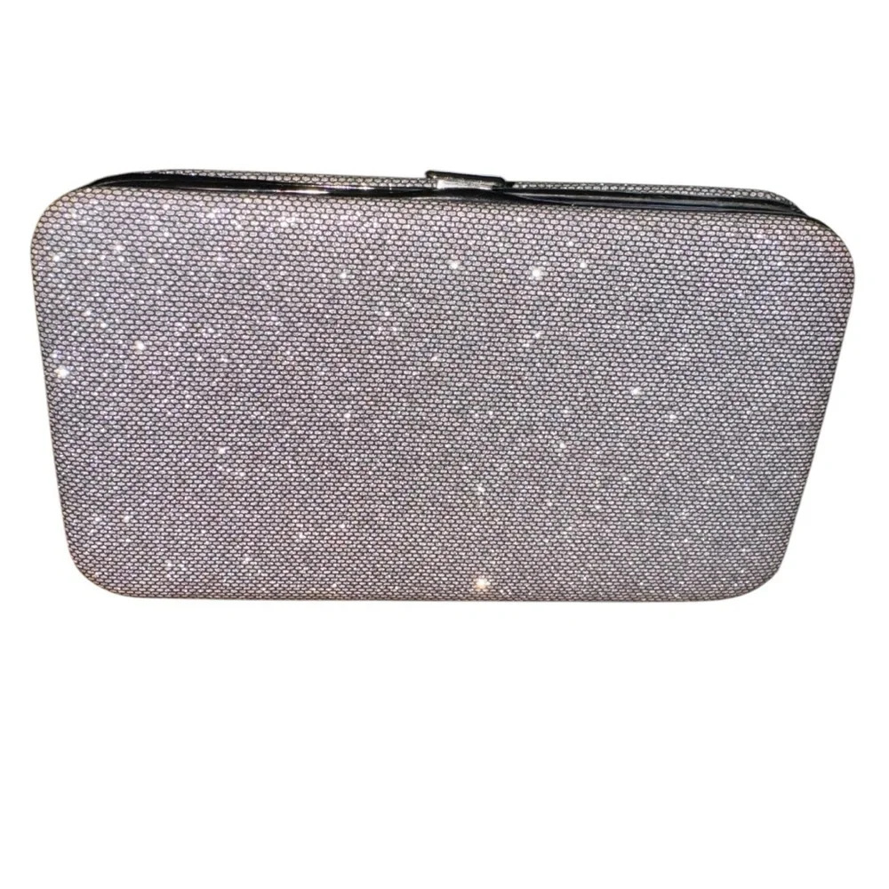 Elegant Silver Clutch Bag 5.5” X 3” With Clasp and Credit Card Holder EUC